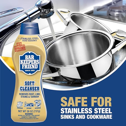 Bar Keepers Friend Soft Cleanser (26 oz) MORE Spray + Foam (25.4 oz) Multipurpose Cleaner Bundle, Stain & Rust Remover for Multi Surface Bathroom, Kitchen & Outdoor Cleaning