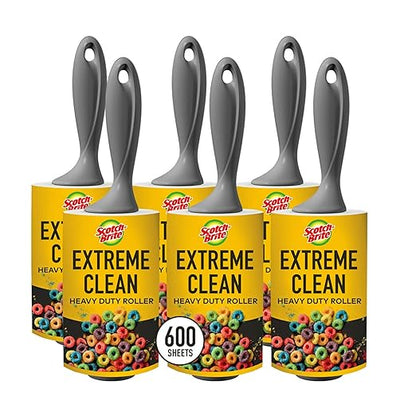 Scotch-Brite Extreme Clean Lint Rollers, 6 Rollers, 100 Sheets Per Roller, 600 Sheets Total, Reusable Lint Roller, Works Great on Pet Hair