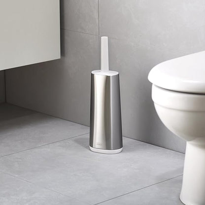 Joseph Joseph Flex Hygienic Silicone Toilet Brush with Slim Holder Set, Flexible Anti-drip, Anti-Clog Deep Clean Head - Stainless Steel