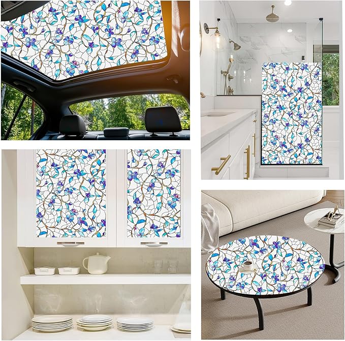 Frosted Glass Window Film, Heat Insulation, UV Block, Anti-Glare, One Way Privacy Tint, Static Cling for Home Bathroom Door, Renter Friendly, Day & Night Privacy