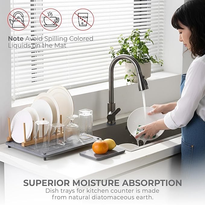 Stone Drying Mat for Kitchen Counter + Sink Caddy | 15.7"x11.8" Diatomaceous Earth Drying Mat with Stainless Steel Feet | Heat Resistant to 450°F | Eco-Friendly & Multipurpose Drying Mat- Dark Grey