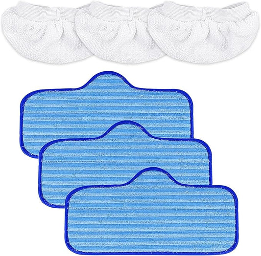 Steam Mop Pads with Washable and Reusable Compatible with ScrubWiz Steam Mop with Detachable Handheld Steam Cleaner, Replacement Accessories for LABIGO 10-in-1 Steam Mop，3+3 Packs