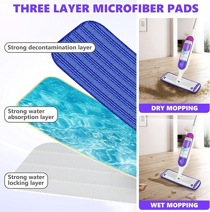 Reusable Mop Pads Compatible with Swiffer PowerMop, Microfiber Mop Pads Refills Mop Heads Replacement for Swiffer Mop Spray Mop Floor Mop, Washable Reusable Floor Mopping Refills, 6 Pack