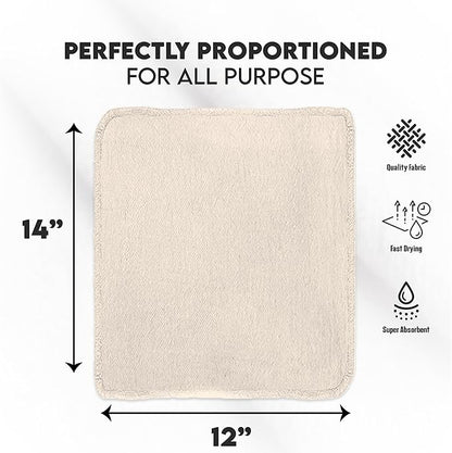 Cotton Shop Towel – Multipurpose Cleaning Cloths (14" x 12" - Pack of 150 - White) Reusable Shop Rags for Automobiles, Industrial, Restaurants, Garage, and Homes