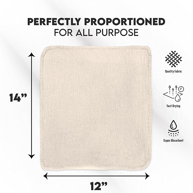 Cotton Shop Towel – Multipurpose Cleaning Cloths (14" x 12" - Pack of 500 - White) Reusable Shop Rags for Automobiles, Industrial, Restaurants, Garage, and Homes