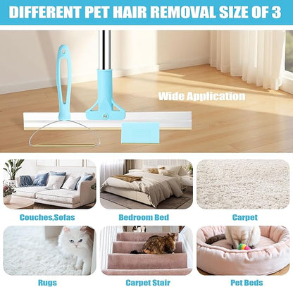 Carpet Rake for Pet Hair Removal (3PCS) 53.5“ Adjustable Long Handle Carpet Rake Remover for Cat Dog Hair Remover Carpet Brush Scraper Lint Remover Scraper for Carpets, Rugs, Mats, Couch