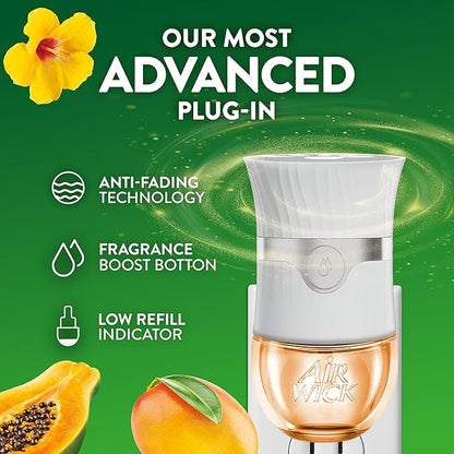 Air Wick Plug In Scented Oil Refill, Infused with Essential Oils, Plug In Air Fresheners for Home, Hawaii Exotic Papaya & Hibiscus Flower, 2 ct