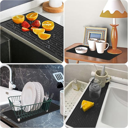 GeeRic Dish Drying Mats, Heat-resistant Silicone Mat for Kitchen Counter, Non-Slip Dish Dry Mat Dishwasher Safe Large, Black