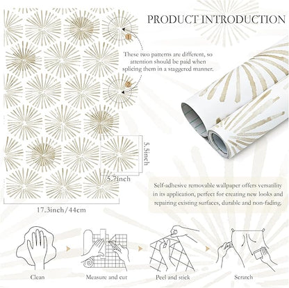 Modern Peel and Stick Wallpaper Boho Self Adhesive Wallpaper Peel and Stick Geometric Contact Paper White and Beige Wall Paper Removable Wallpapers 17.3''×393'' for Bedroom Bathroom Cabinets Decor