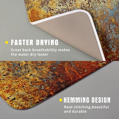 Brown Rust Colorful Metal Rusty Steel Iron Dish Drying Pad 16 x 18 Inch With Absorbent Reversible Microfiber Modern Abstract Drying Mats Dish Drainer Mat Fast Dry For Kitchen Dining Room Decor