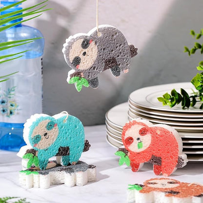 8 Pcs Christmas Sponges Dish Sponges, Cute Kitchen Scrub Sponge, Dual-Sided Dishwashing Sponge Reusable Cleaning for Kitchen Dishes Furniture(Sloth)