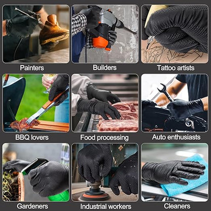 10mil Nitrile-Gloves Disposable - Chemical-Resistant Rubber - Mechanic Gloves Heavy Duty, Latex Free, Diamond Grip (1000,Black Large)