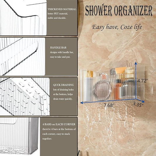 Lae Nuvole Set Of 2 Cabinet Door Organizer Wall Mounted Shower Basket, Shower Caddy Stackable Plastic Adhesive Organizer for Bathroom, Kitchen, Cabinet, Pantry, Makeup, BPA Free, Clear