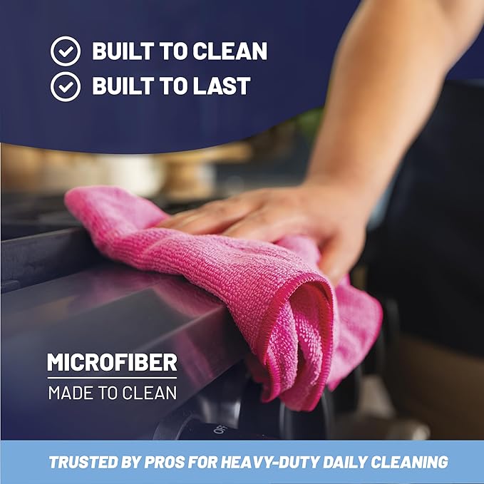 MW Pro Microfiber Cleaning Cloth | Purple | 12 Pack | 16” x 16” | All Purpose Microfiber Towels - Clean, Dust, Polish, Scrub, Absorbent