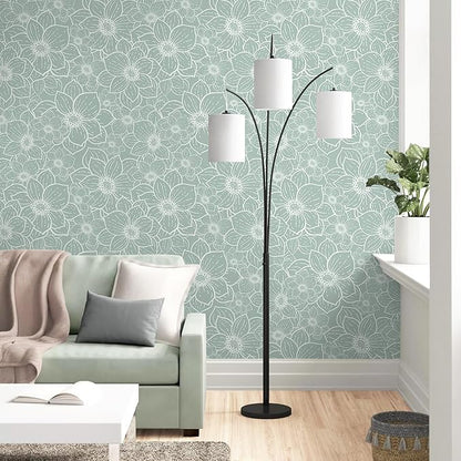 Guvana Peel and Stick Wallpaper Floral Wall Paper Boho Grayish Green and White Removable Self Adhesive Wallpaper for Bedroom Bathroom Contact Papaer for Cabinet Waterproof Vinyl Roll 17.3"×197"