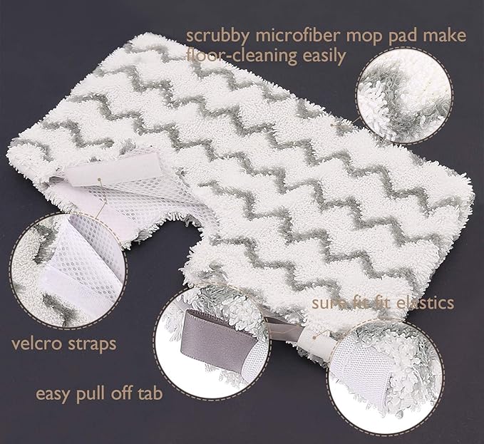 4 Pack Steam Mop Replacement Pads, Microfiber Steam Mop Pads with Scrub Strips, Compatible with Shark Steam Pocket Mop S3500 Series (S3501, S3601, S3901), Washable Pads for Sealed Hard Floors