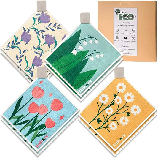 Reusable Paper Towels, Swedish Dishcloths for Kitchen 8-Pack, Non-Scratch Swedish Dish Towels, Super Absorbent Cellulose Dish Cloths, No Odor Dish Rags