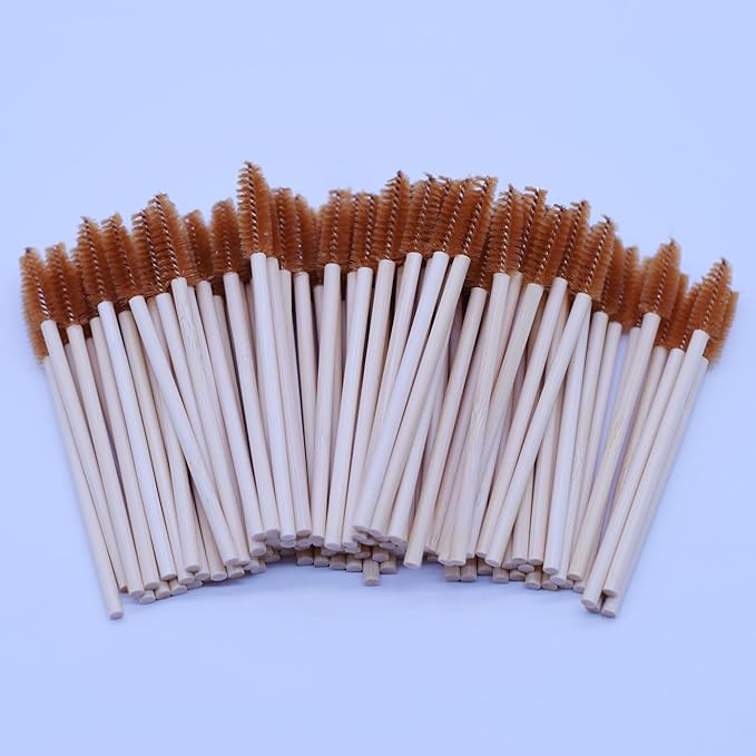 100 Pcs Disposable Wood Mascara Wands Bamboo Spoolies Brush for Eyelash Extensions, Spooly Eyebrow Brushes Lash Wand Applicator Stick (Brown)