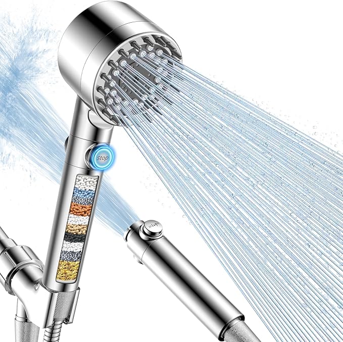 FEELSO Filtered Shower Head with Handheld, High Pressure 4 Spray Showerhead with Filters & Upgraded Anti-clog Nozzles for Hard Water -Remove Chlorine, Reduce Dry Itchy Skin -ON/OFF Switch