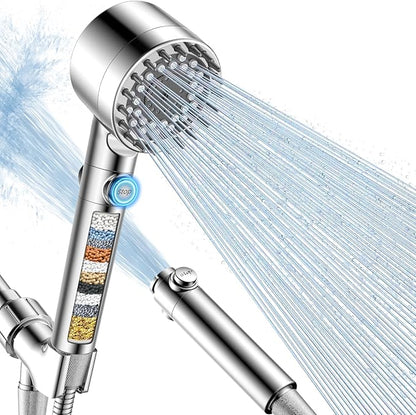 FEELSO Filtered Shower Head with Handheld, High Pressure 4 Spray Showerhead with Filters & Upgraded Anti-clog Nozzles for Hard Water -Remove Chlorine, Reduce Dry Itchy Skin -ON/OFF Switch