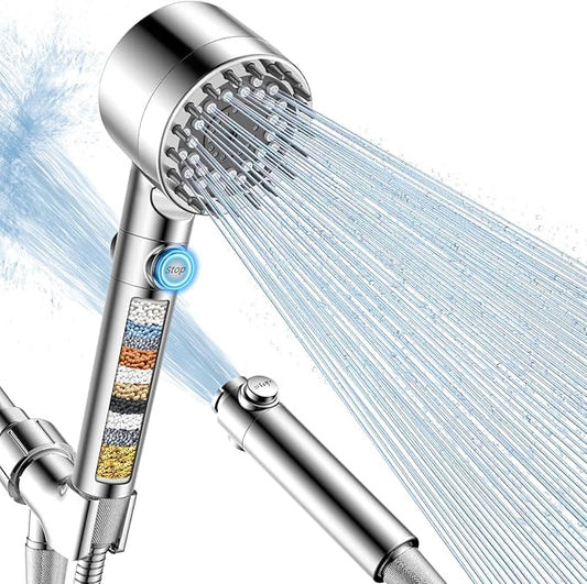 FEELSO Filtered Shower Head with Handheld, High Pressure 4 Spray Showerhead with Filters & Upgraded Anti-clog Nozzles for Hard Water -Remove Chlorine, Reduce Dry Itchy Skin -ON/OFF Switch
