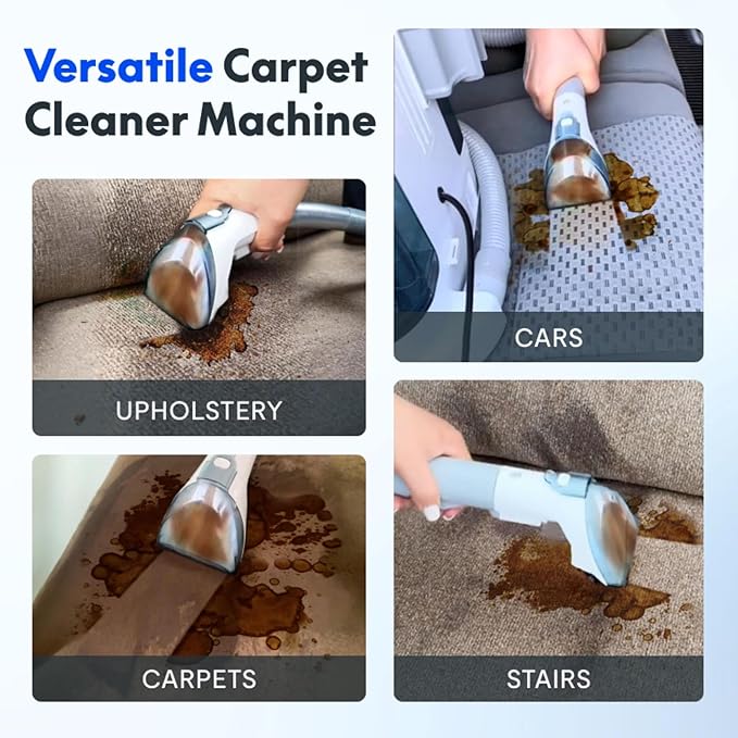 Portable Carpet Cleaner Machine, Mini Carpet and Upholstery Cleaner Machine, Pet Carpet Cleaner Machine for Spot Rug Couch Stains, 4 Cleaning Modes | 450W Motor | 60.9 OZ Tank (Brown+White)