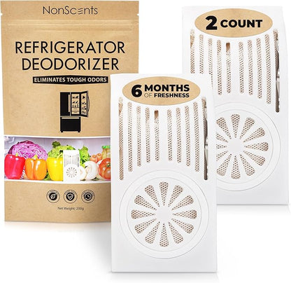 NonScents Refrigerator Deodorizer – Odor Eliminator for Fridge & Freezer – Outshines Baking Soda & Deodorizer with Activated Charcoal – Unscented & Long-Lasting, Freshen Refrigerator (2-Count)