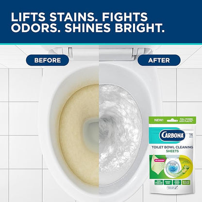 Carbona Toilet Bowl Sheets | Lemon Lime Scent | Powerful Toilet Bowl Cleaner | 14 Sheets | Less Plastic Waste