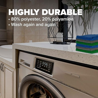 Pinnacle Mercantile Microfiber Cleaning Cloths Extra Large 16x16in Pack of 12 Highly Absorbent Lint Free Streak Free Non-Abrasive Clean Wet or Dry Washable Reusable for Home Kitchen Car and Janitorial