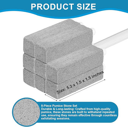 8 Packs Pumice Cleaning Stone with Extra Long Handle, Pumice Stone for Toilet Bowl Clean for Cleaning Toilets, Bathtubs, Grills, Swimming Pools, Sinks