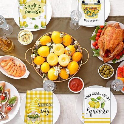 Zubebe 6 Pcs Lemon Kitchen Towels Summer Lemon Dish Cloth Set 18 x 28 Inch Ultra Absorbent Yellow Hand Cloths Tea Towels for Cooking Baking, Housewarming Gift for Home