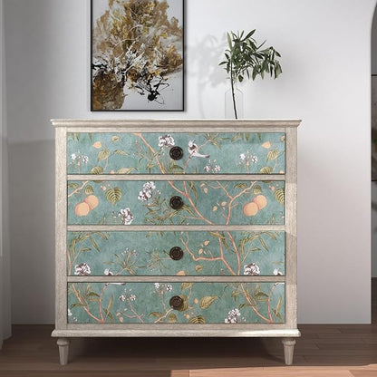 Laatse Green Floral Wallpaper Peel and Stick Bird Wallpaper 17.5" x 78.7" Vintage Floral Contact Paper Waterproof Vinyl Self Adhesive Modern Wall Paper Wall Covering for Bedroom Walls Cabinet Locker