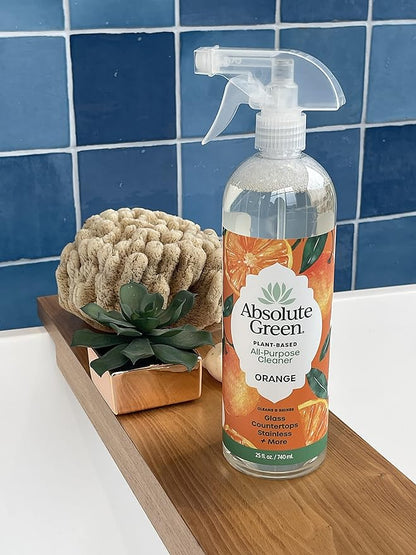 Absolute Green All Purpose Cleaner Spray, Non-Toxic, Kitchen, Bath, Countertop, Stainless, Safe around Kids + Pets, Natural Orange Scent, 25 oz (2 Pack)