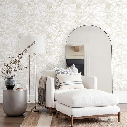 Ismoon Large Floral Peel and Stick Wallpaper Boho Beige/Coffee Contact Paper 17.3inx16.4ft Modern Wall Paper Removable Self Adhesive Bedroom Cabinet Bathroom Waterproof Mural Wall Decor Vinyl Roll