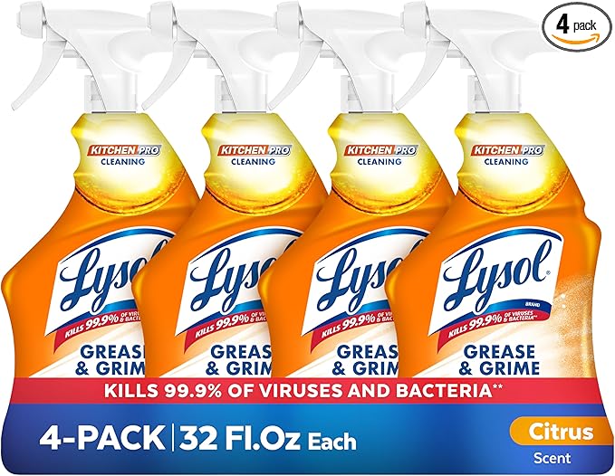 Lysol Pro Kitchen Spray Cleaner and Degreaser, Antibacterial All Purpose Cleaning Spray for Kitchens, Countertops, Ovens, and Appliances, Citrus Scent, 22oz (Pack of 4)