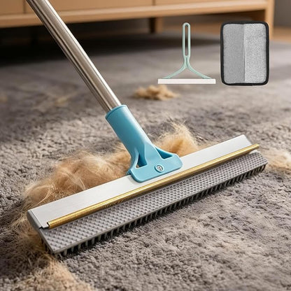 BFNN Carpet Rake for Pet Hair Removal | Reusable Dual-Action Carpet Broom Tool with Metal Scraper & Silicone Brush | 54" Adjustable Handle | 3Pcs Cat & Dog Fur Cleaning Kit for Rugs, Couch & Furniture