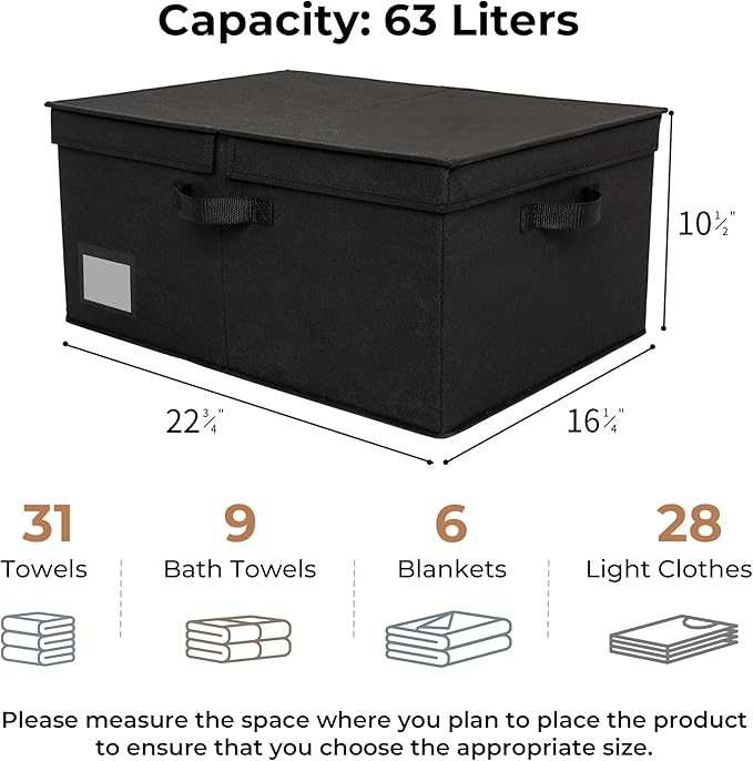GRANNY SAYS Black Storage Bin with Lid, Fabric Closet Organizers and Storage Baskets, Extra Large Storage Box for Clothes, Memory Keepsake Box, 1-Pack