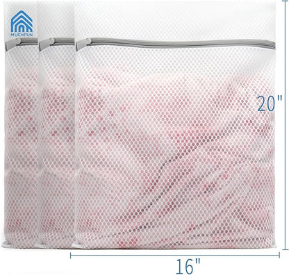 Muchfun 3Pcs Durable Honeycomb Mesh Laundry Bags for Delicates 16 x 20 Inches (3 Large)