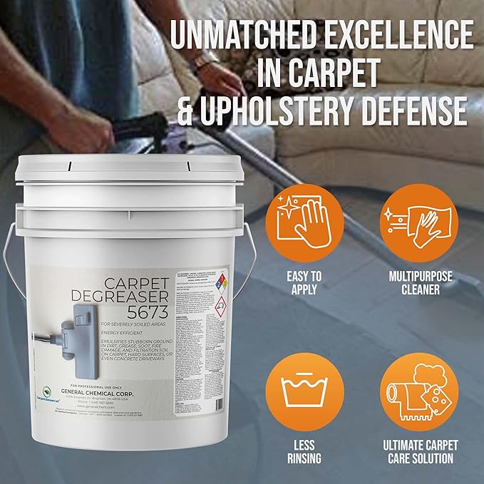 Professional Carpet Degreaser - Heavy Duty Spot Cleaning Liquid - Ultimate Clean Product for Carpet, Car Upholstery, Stain Removal - Superior Cleaning for Spotless Rug, 5 Gallon Pail