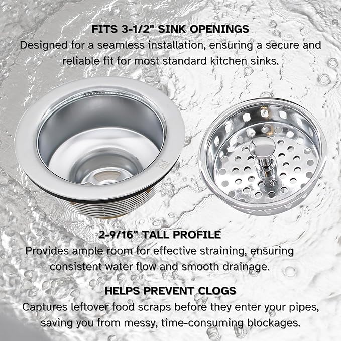 Westbrass A214-26 3-1/2" Post Style Large Kitchen Sink Basket Strainer, Polished Chrome