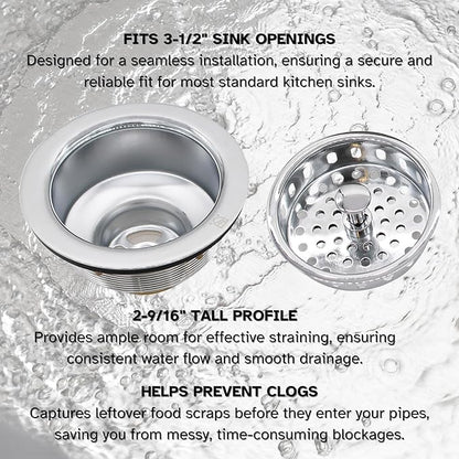 Westbrass A214-26 3-1/2" Post Style Large Kitchen Sink Basket Strainer, Polished Chrome