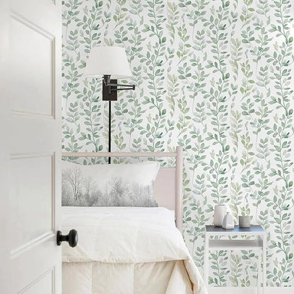 MelunMer Modern Leaf Peel and Stick Wallpaper Boho Green Contact Paper for Cabinets Self-Adhesive Removable Wallpaper for Bedroom Decor Botanical Contact Paper Bathroom Waterproof 787inL17.3inW