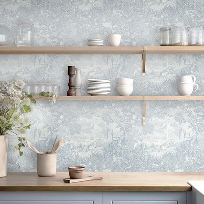 Ismoon Vintage Wallpaper Peel and Stick Blue Neutral Wallpaper 17.3in x6.56ft Forest Animals Contact Paper for Bedroom Thicken Waterproof Self-Adhesive Wall Paper Removable Renter Friendly Vinyl