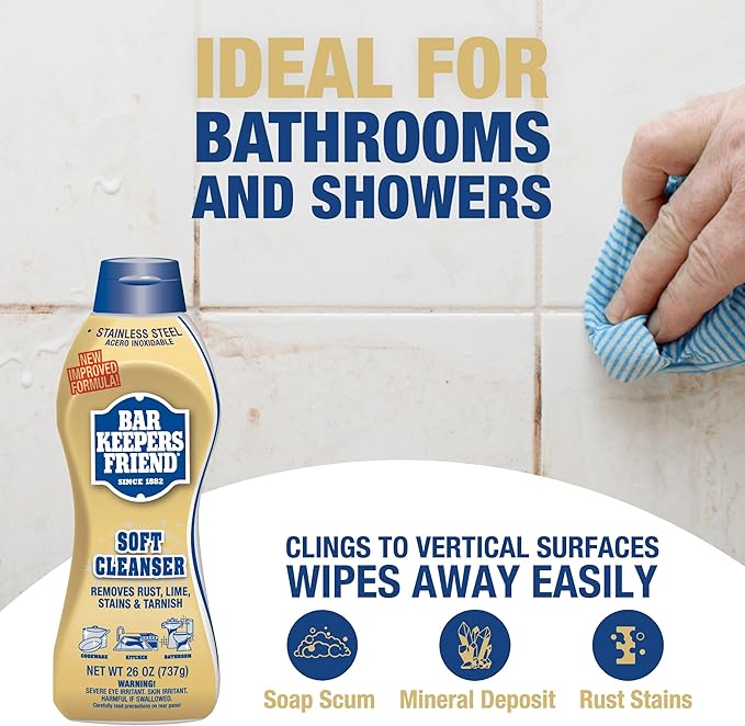 Bar Keepers Friend Soft Cleanser (26 oz) MORE Spray + Foam (25.4 oz) Multipurpose Cleaner Bundle, Stain & Rust Remover for Multi Surface Bathroom, Kitchen & Outdoor Cleaning