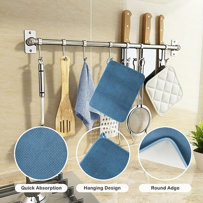 2 Pcs Large Size Dish Drying Mats for Kitchen Counter, Reusable Dishes Drainer Mats, Absorbent Microfiber Dish Drying Pad for Countertops, Racks, Under Sink (Blue, 24 x 18 Inch)