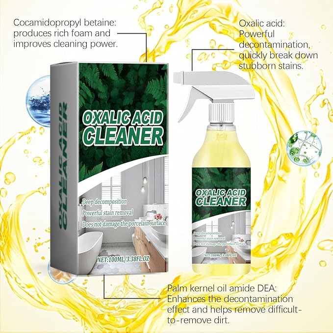 Oxalic Acid Cleaner Spray, Powerful Stain Removal for Toilet Bathroom, and Kitchen Floor Countertop, Multi-purpose(3.38 fl oz) (1)