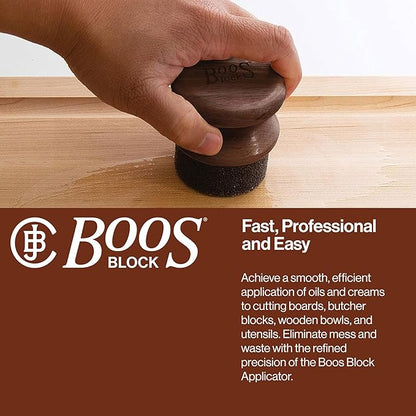 John Boos Oil & Cream Round Applicator for Wood Cutting Boards, Butcher Blocks & Utensils, Walnut - Solid Hardwood Handle, Silver Ion-Treated Sponge, Storage Cap, Easy and Even Application