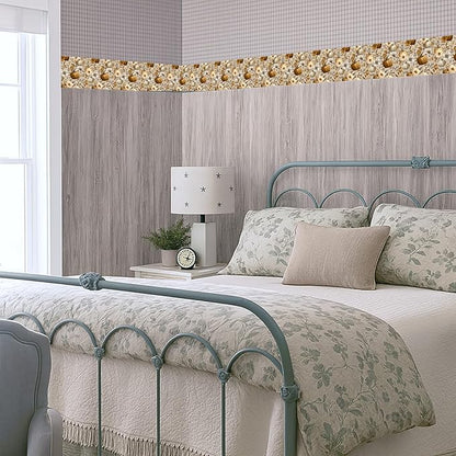 Daisy Floral Wallpaper Border 196x4 Inch Peel and Stick Wall Border Removable Vinyl Wall Trim Yellow White Flowers Pattern for Kitchen Bathroom Living Room Bedroom Mirror Cabinet Backsplash