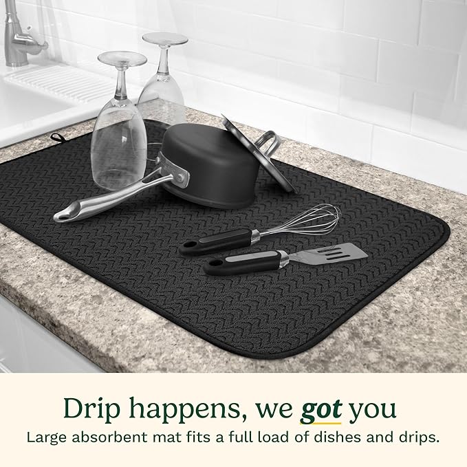 Cuisinart Dish Drying Mats for Kitchen Counter - (2) 18" x 24" Ultra Absorbent Dish Drying Mat XL - Foldable, Machine Washable, Fast Drying Dish Mat (Geostripe)