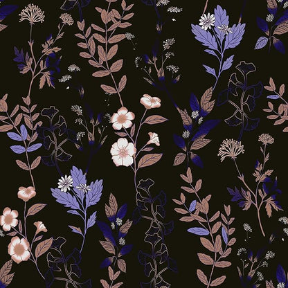 Fvlow Black Floral Wallpaper Peel and Stick Purple Leaf Contact Paper 17.4" X 118" Moody Dark Wallpaper Waterproof Self-Adhesive Vintage Wall Covering for Bedroom Countertop Desk Cabinets Decor
